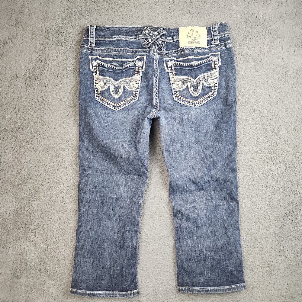 LA Idol USA Vintage Y2K Rhinestone Thick Stitch Cropped Capri Jeans Women's 13